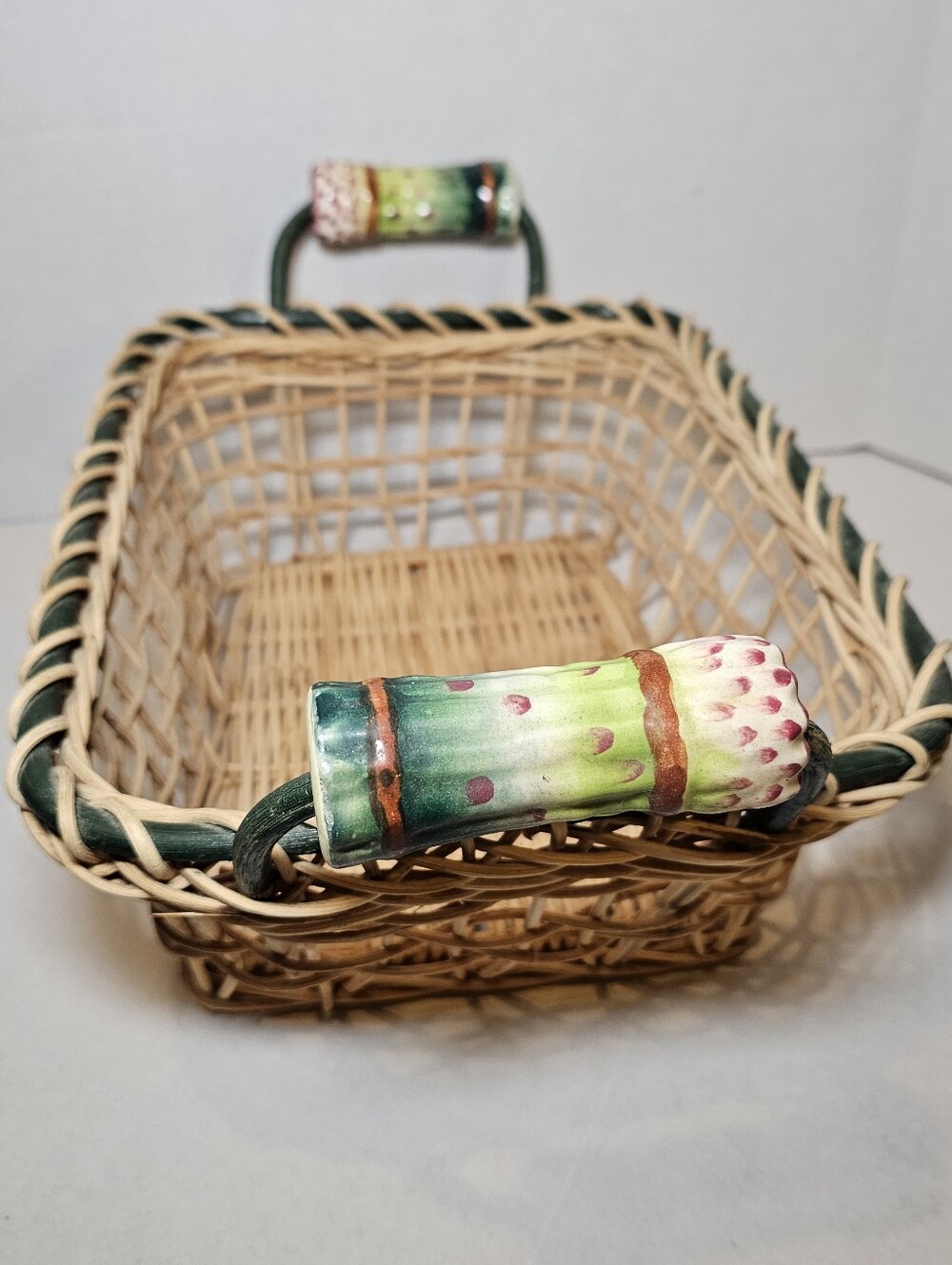 Wicker Basket Cottagecore Farmhouse Decor Glass Handles Floral Country